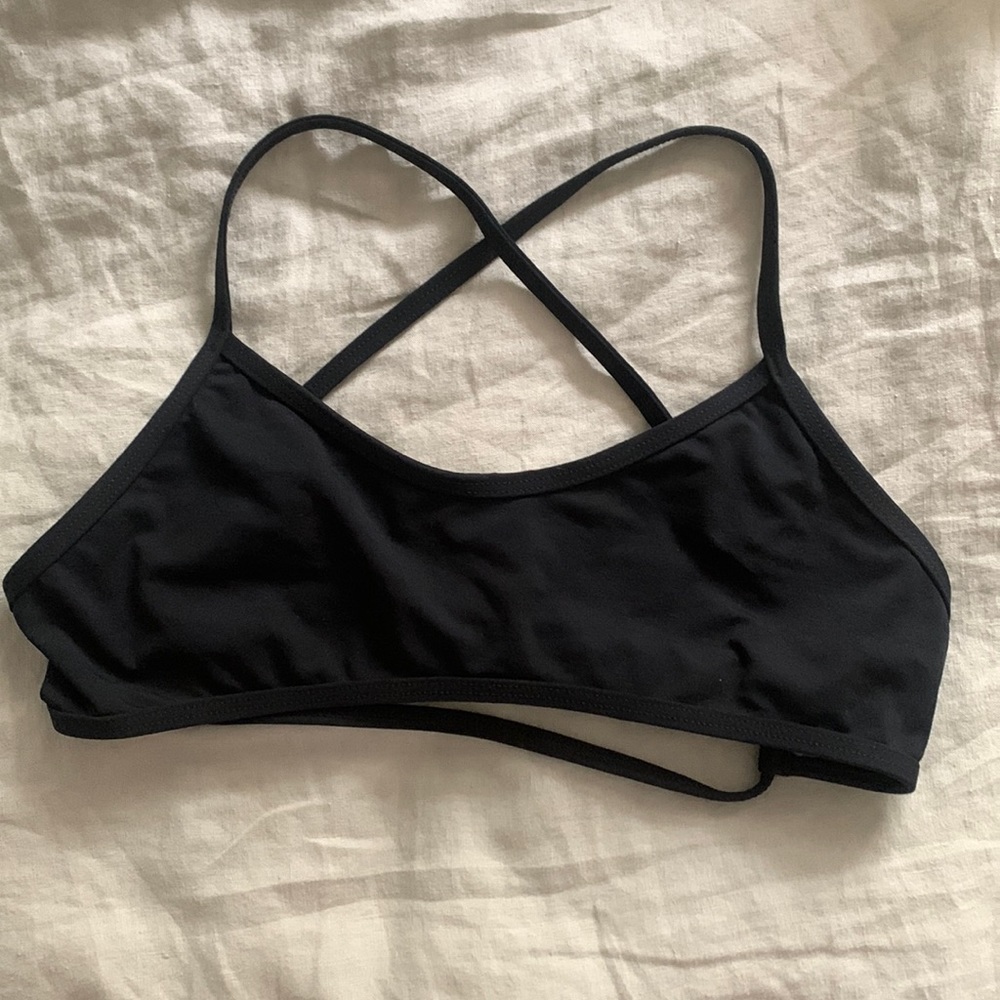 Jolyn black, fixed-back swim top